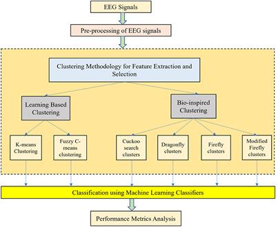 Performance comparison of bio-inspired and learning-based clustering analysis with machine learning techniques for classification of EEG signals